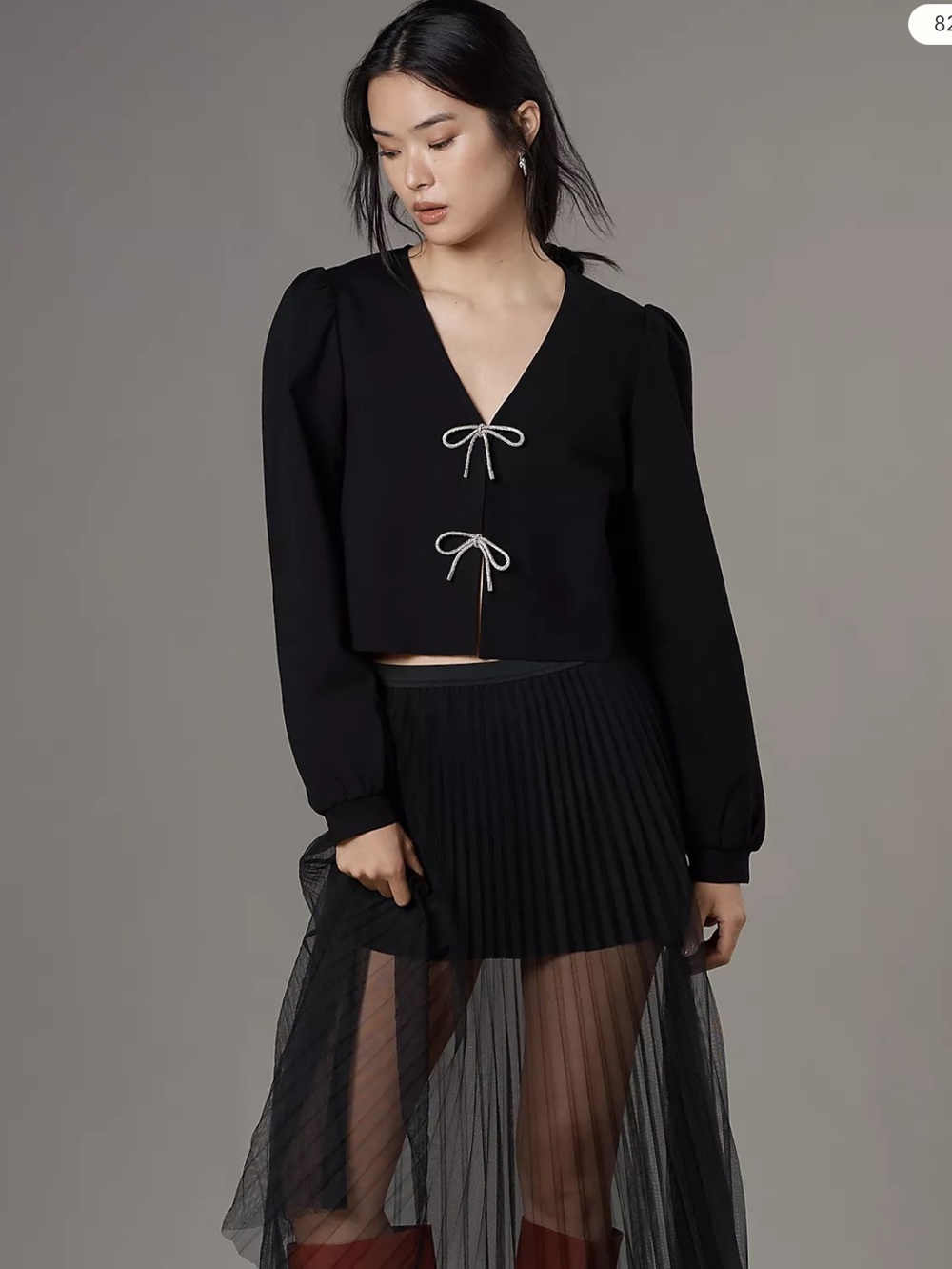 dolan Black East coast Cardigan Black Sparkle Bows Open Front L